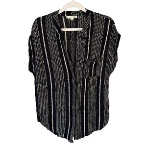 Ever B Black and White Striped Button Down Blouse Size L Minimalist Lightweight